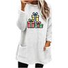 Women's Loose Long-Sleeve Christmas Print Fleece Sweatshirt with Pockets