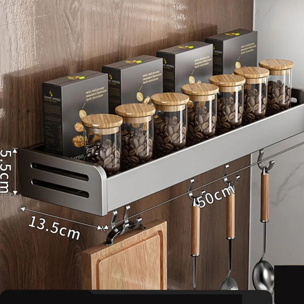 New Multifunctional Kitchen Spice Rack Wall Mounted with Hook Kitchen Organizer Space Saving Seasoning Rack Household 4070₽