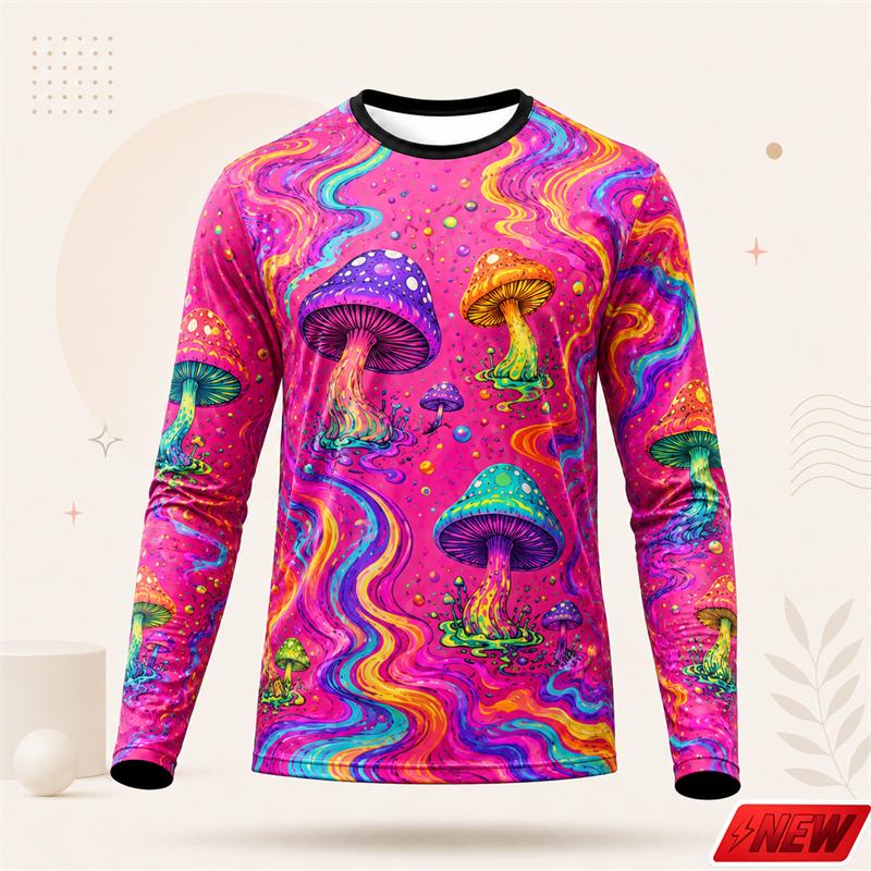 Trippy Psychedelic Mushroom Galaxy Pattern Long Sleeve T Shirt Men 3d Print Colorful Graphic Top Harajuku Street Casual New Tee