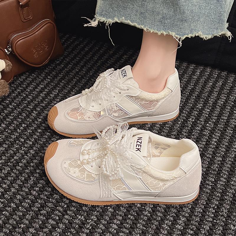 Fashion Shoes Woman 2025 Slip On Sneakers Tennis Female Ballet Flats New Sports Breathable Summer Ballerinas Small Casual Golden Lace