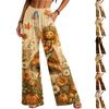 Women's Fashion Loose Fit Wide Leg Pants with Halloween Print and Pockets for Casual Daily Wear