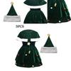 Gorgeous Women Christmas Tree Cosplay Costume Plus Size Xmas Dress Cloak Hat Party