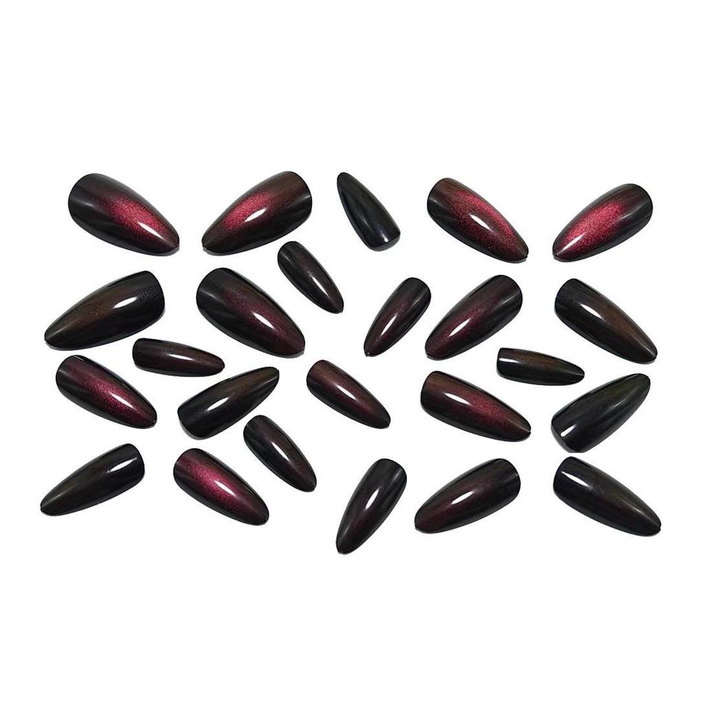 Almond Purple Cat Eye Wearable Fake Nails – Fashionable Brightening Finish, 24-Piece Set.