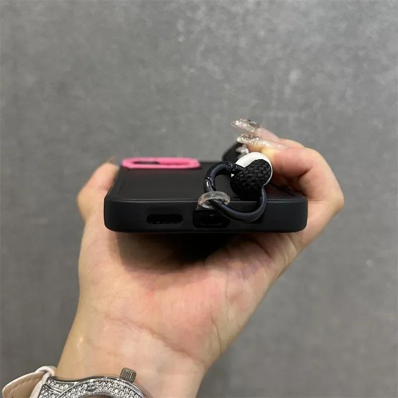 Fashion Lens Collision Color Wrist Strap Cases for iPhone 17 16 15 14 13 12 11 Pro Max Plus 17 Air Matte Silicone Lanyard Cover