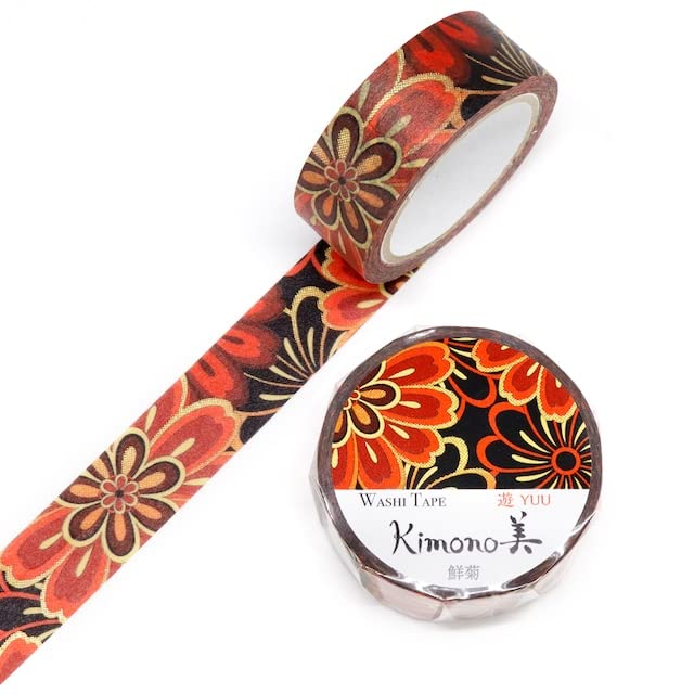 Kamiiso Kimono Beauty Masking Fresh Chrysanthemum 15mm x Tape, Design, 7m, GR-2049