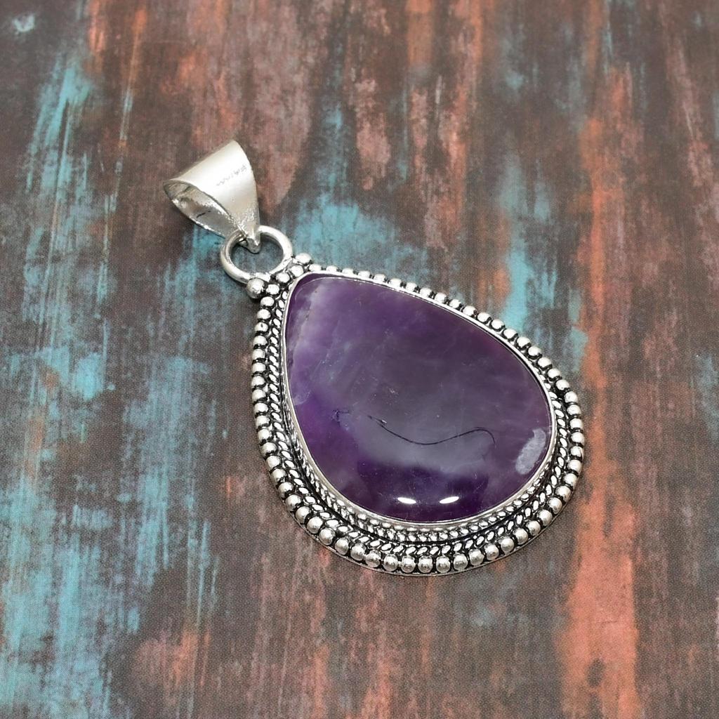 Salvia Ametist, Ädelsten Handgjord 925 Sterlingsilver Smycke Hänge För Thanksgiving