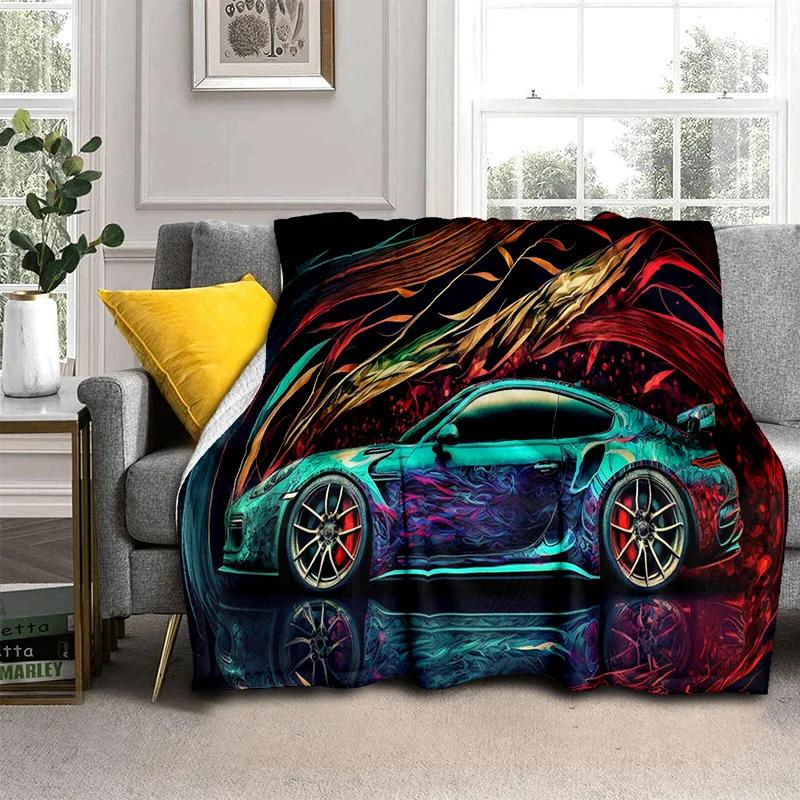 Coperta Cartone Animato Auto Sportiva Futura 3D HD Concept Car, Coperta Morbida da Divano per Casa Camera da Letto Letto Divano Picnic Viaggio Coperta per Bambino