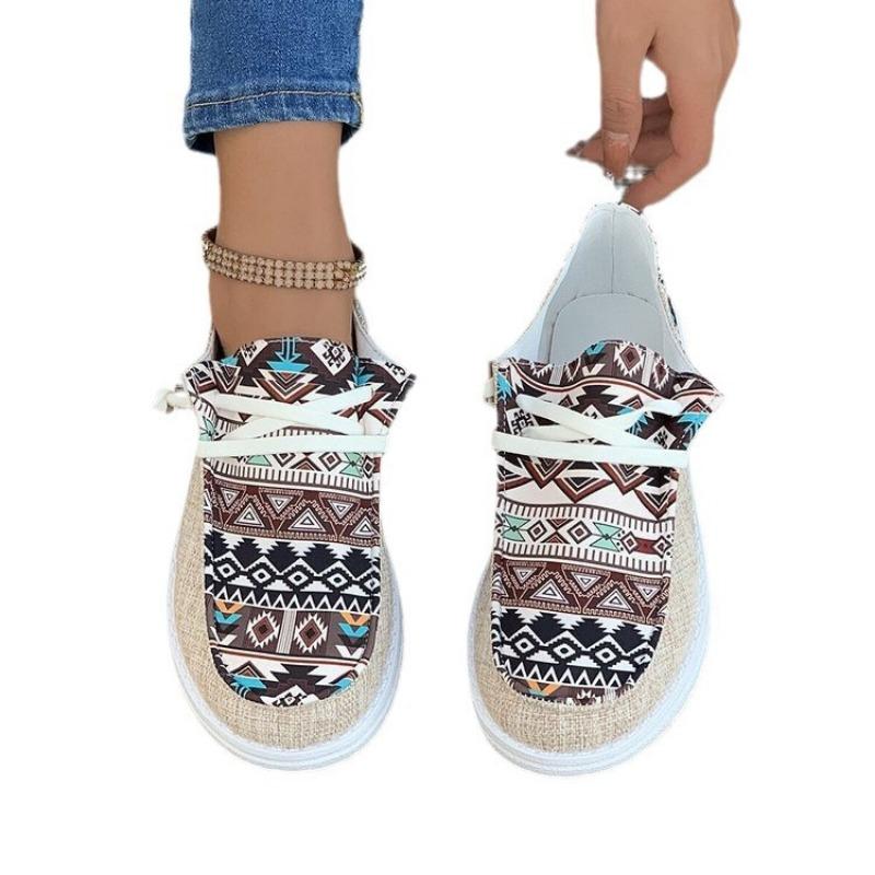 Comemore Large Size Ethnic Style Flat Bottom Casual Women's Shoes Spring New Breathable Soft Bottom Lazy Shoe Sneaker Sport