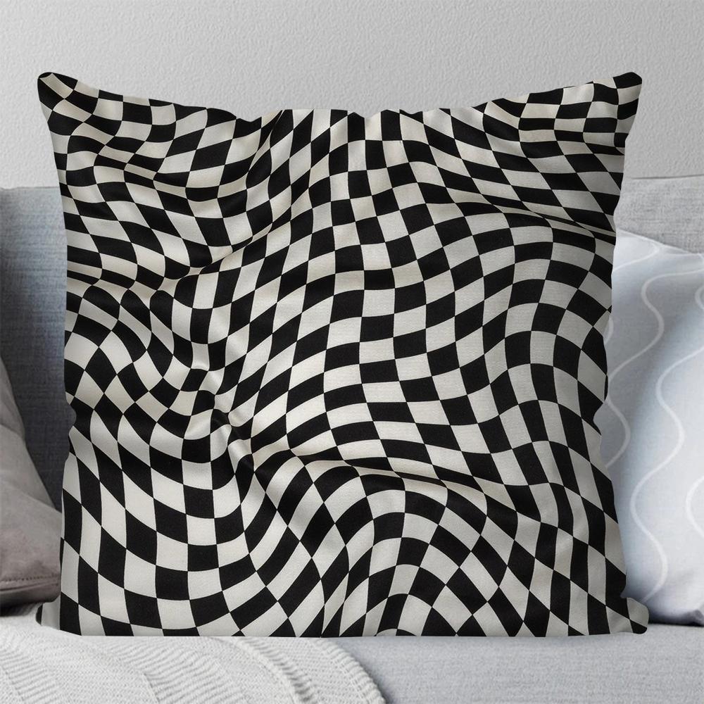 Checkerboard Grid Pillow Case Square Pillow Bedroom Sofa Leisure Comfort Cushion Car Living Room Home Decoration 40X40