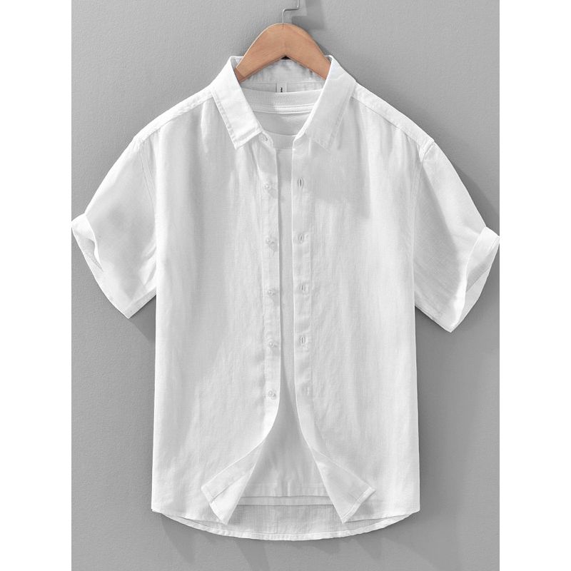 Foreign Trade Surplus Summer New Solid Color Linen Short-Sleeve Shirt for Men, Loose Casual Shirt, Lyocell Ice Silk Top