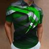Modern geometric print short-sleeve polo shirt, casual and versatile for daily wear.