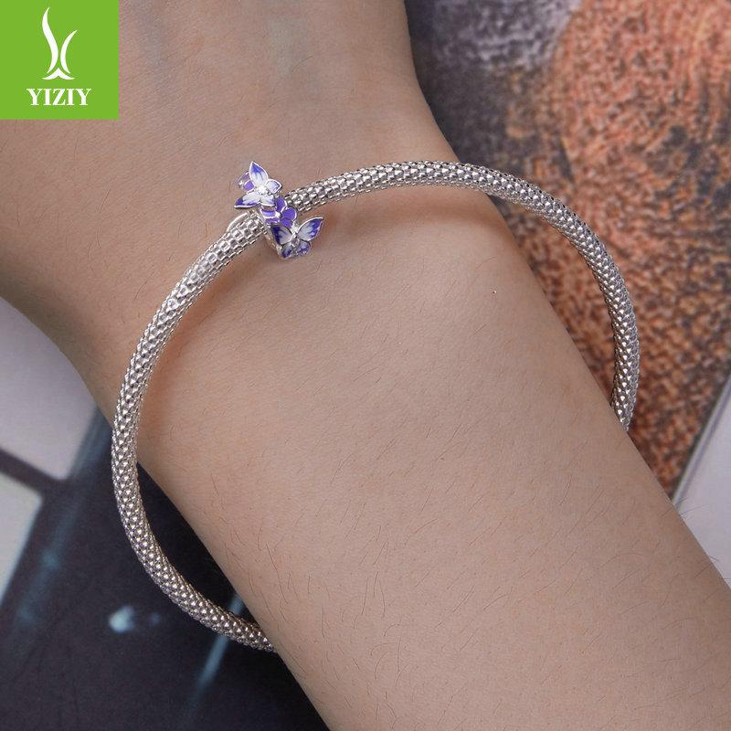 Design Gradual Change Oil Drop Butterfly Silicone Positioning Beads Exquisite And Elegant S925 Silver Bracelet Beads
