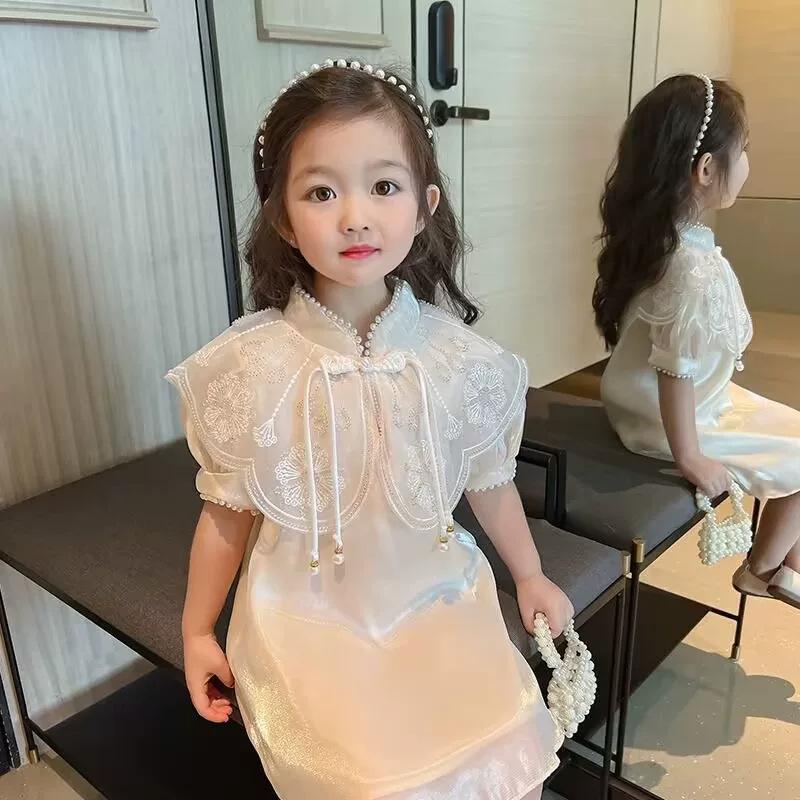 Girls Summer Short Sleeve Hanfu Dress Comfortable Traditional Outfit