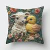 Easter Bunny Pillowcase Imitation Embroidery Lamb And Chick Print Pillowcase Farmhouse Throw Pillow Cover for Parties Living Room Couch Sofa Decor