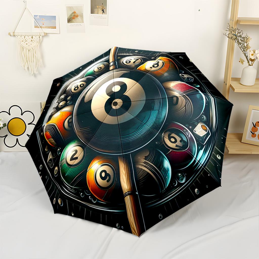 Pool Ball Fusion Portable Automatic Umbrella Compact Durable 8 Rib Design Lightweight for Outdoor Daily Use Elegant Women's Umbrella