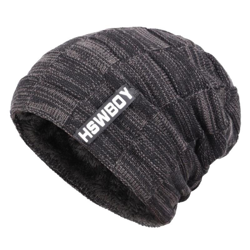 Autumn and Winter New Men's Knitted Hat, Adult Wool Plush Thickened Outdoor Thermal Pullover Hat