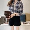 Retro Hong Kong Style Women's Plaid Long Sleeve Loose Shirt, 2022 Spring Korean Design Trend