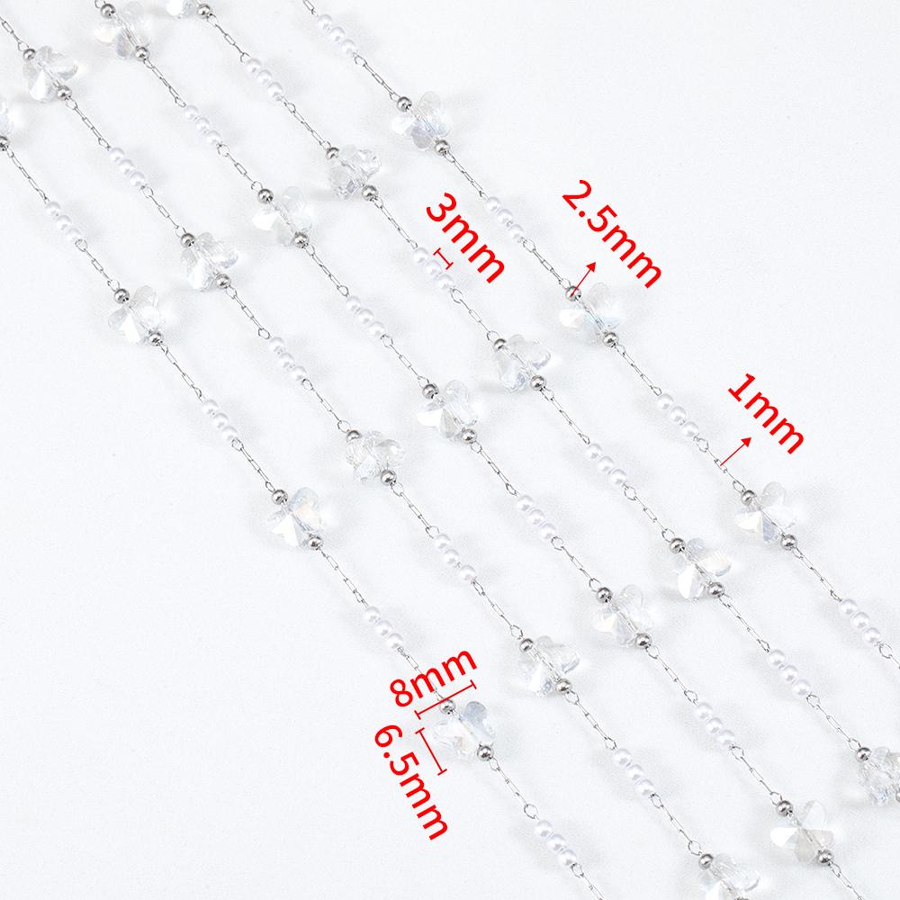 0.5M 1M PVD Plated Stainless Steel Chain Crystal Flowers Shape ABS Pearl Beaded Chains for Women DIY Handmade Necklaces Bracelet