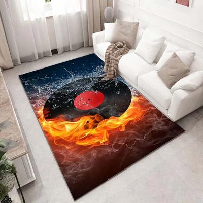 Vinyl Turntable Pattern Area Rug Record Player Carpet for Living Room Bedroom Non-Slip Floor Mat Music Lover Home Decor
