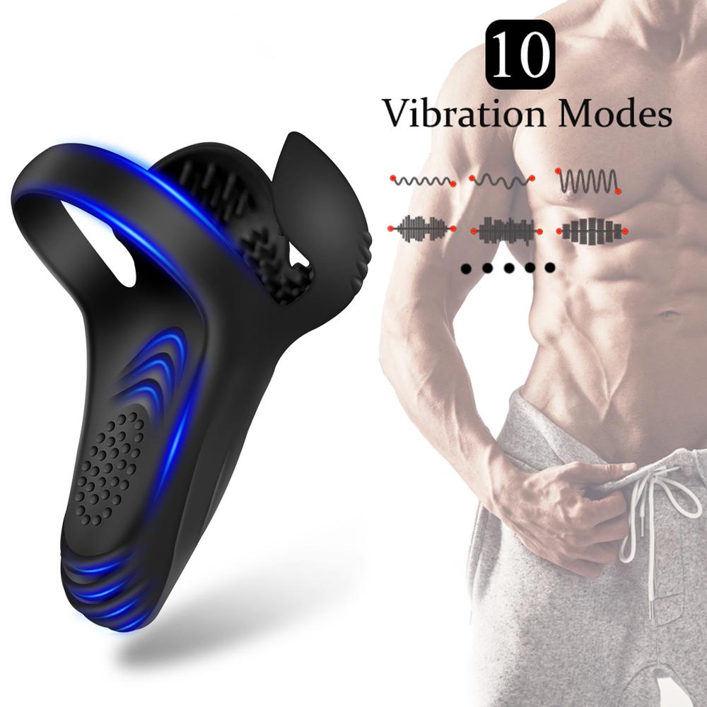 Vibrating Penis Ring with 10 Vibration Patterns for Penis Testicle Stimulation Male Vibrator Men's Waterproof Penis Ring, Adult Sex Toys