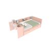 Lit simple - Bois - 90x200 cm - Rose - Avec bureau - 2 tiroirs de rangement