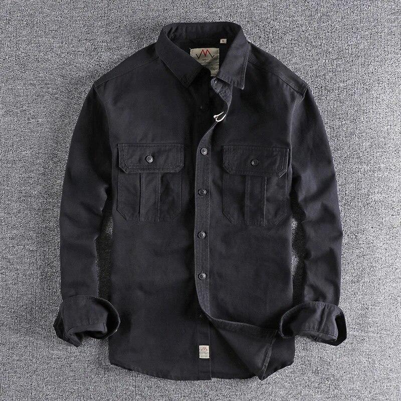 Camisas de hombre Moda Lavado Estilo N Uniforme Camisa de manga larga Bolsillos dobles para hombre Chaqueta informal juvenil Abrigo fino