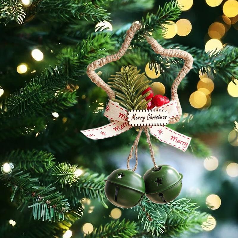 15.5x9.5cm Hollow-out Five-pointed Star Cute Door Hanging Xmas Atmosphere Pine Berry Design Home Decor Multi-Color