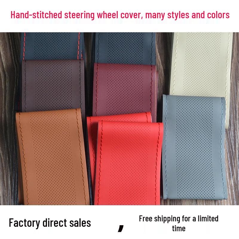 

Hand-stitched Imitation Microfiber Leather Steering Wheel Cover for Cars Gray Perforated