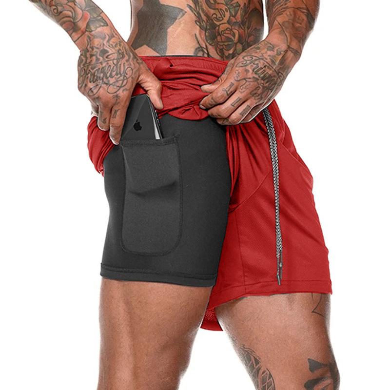Men S Summer Quick Dry Training Running Shorts With Inner Pocket S красный