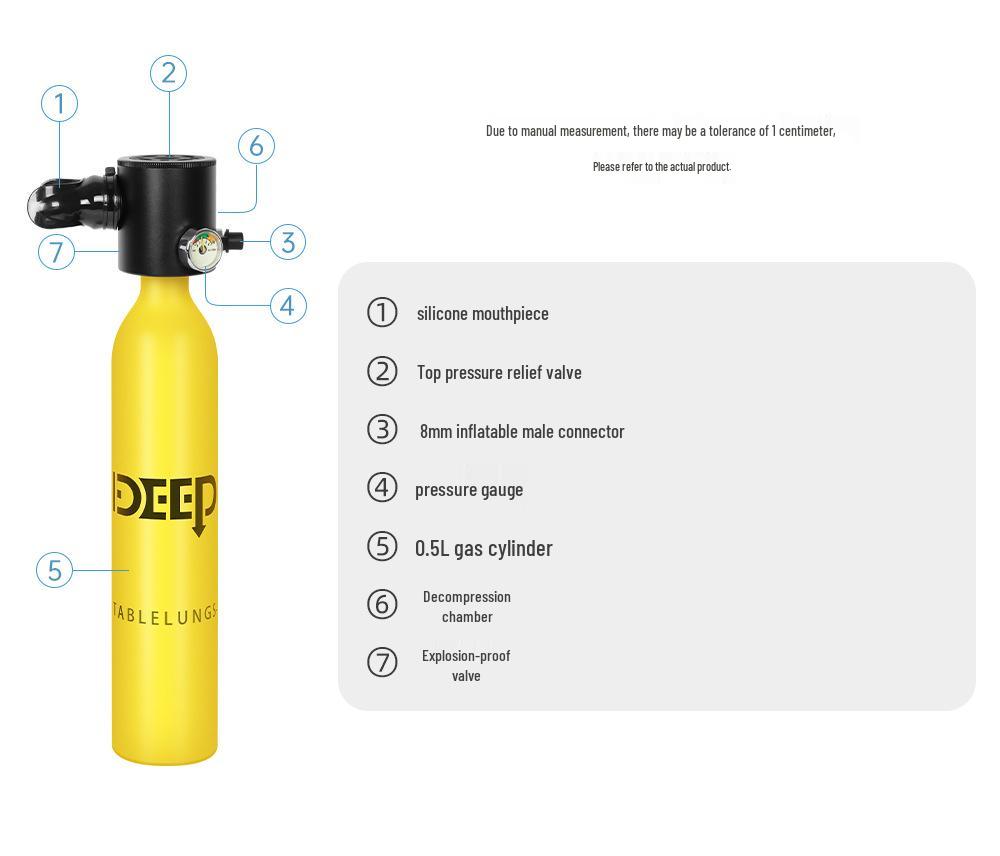 DIDEEP 0.5L Mini Scuba Diving Oxygen Tank for Teaching Underwater Breathing