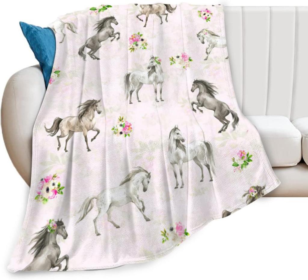 Horse Blanket Gift for Girls Women Cartoon Horses Flannel Cute Farm Animal Blankets Soft Lightweight for Lovers Decor Sofa Bed