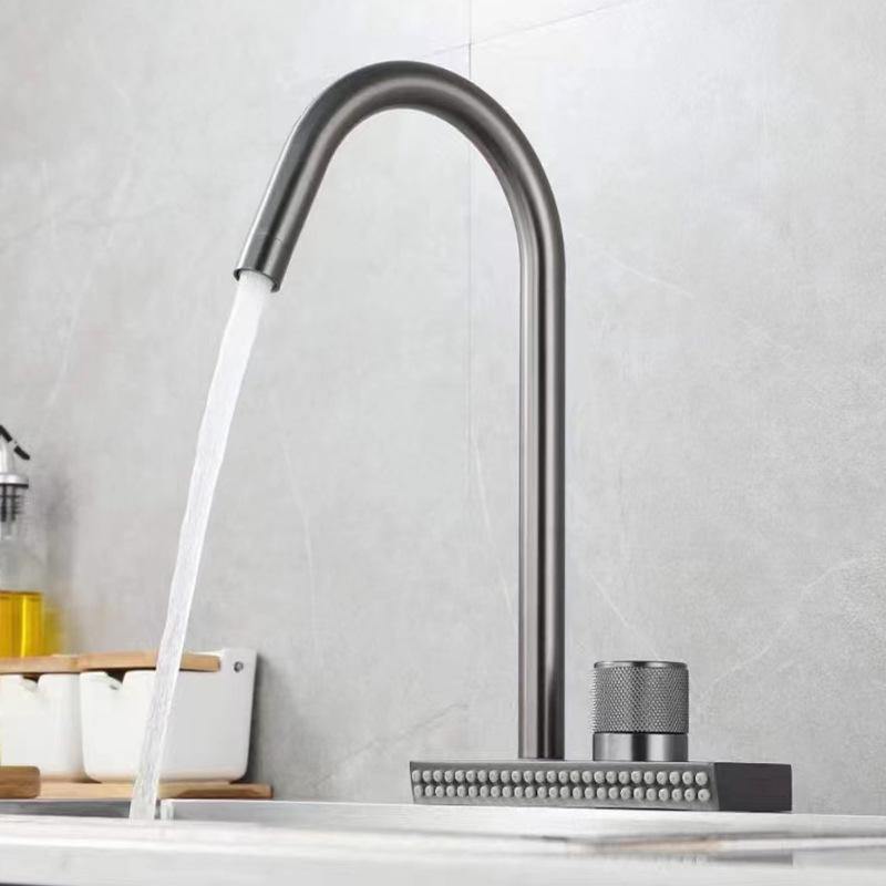 304 Stainless Steel Single Hole Waterfall Hot And Cold Kitchen Faucet Grey Pull Out Rotation Kitchen Sink Tap Multifunctional