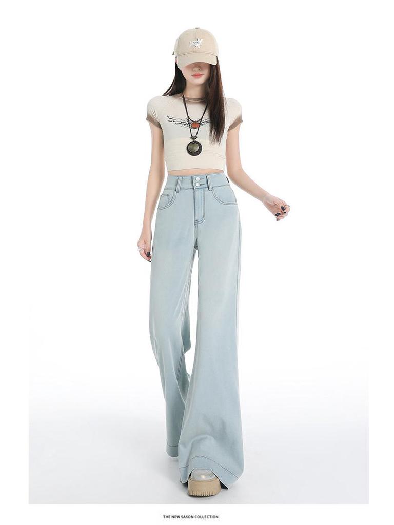 Women's Light Double-Button High-Waisted Wide-Leg Flare Jeans 2026 Summer