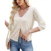 Amazon Japan and South Korea hot-selling knitted jacket women's spring and autumn cardigan v-neck solid color long-sleeved commuter women's new top