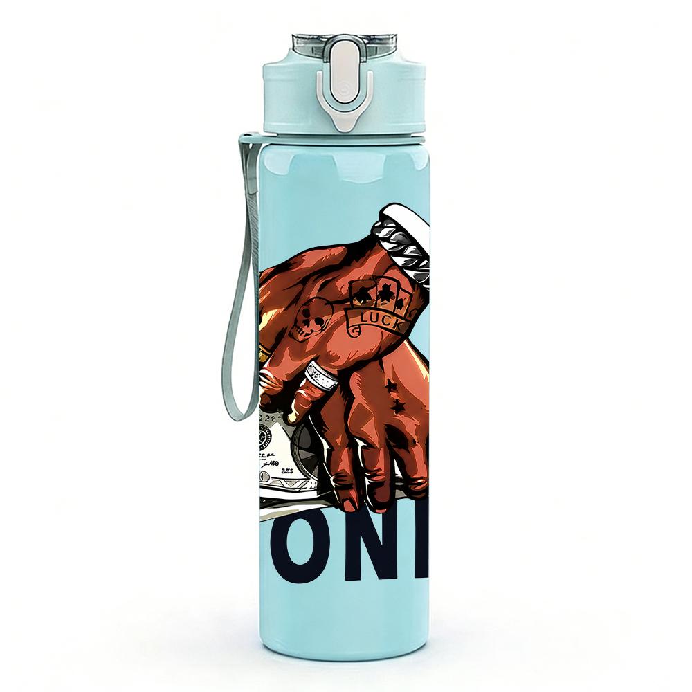 1PC Stacked Cash Money Graphic 750ml Color Plastic Water Bottle Leakproof Flip Straw Lid For Sports Office Home Use