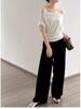 Damen Sommer Asymmetrisches Off-Shoulder Wasserfallkragen Modals Baumwoll T-Shirt