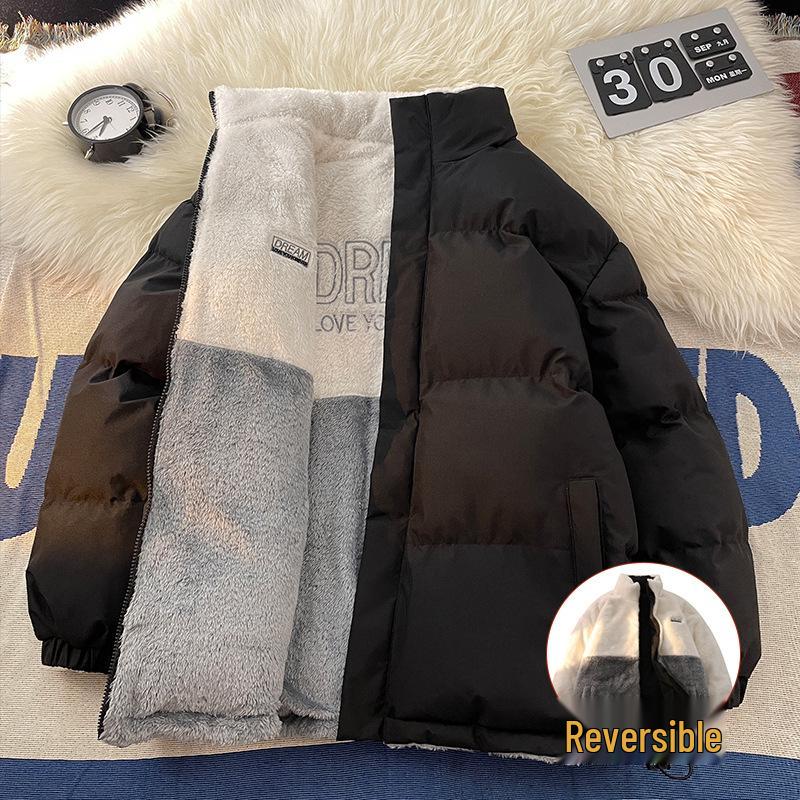 Men's Winter Double-Sided Cotton Jacket with Lambswool Lining - Unisex Warm Coat