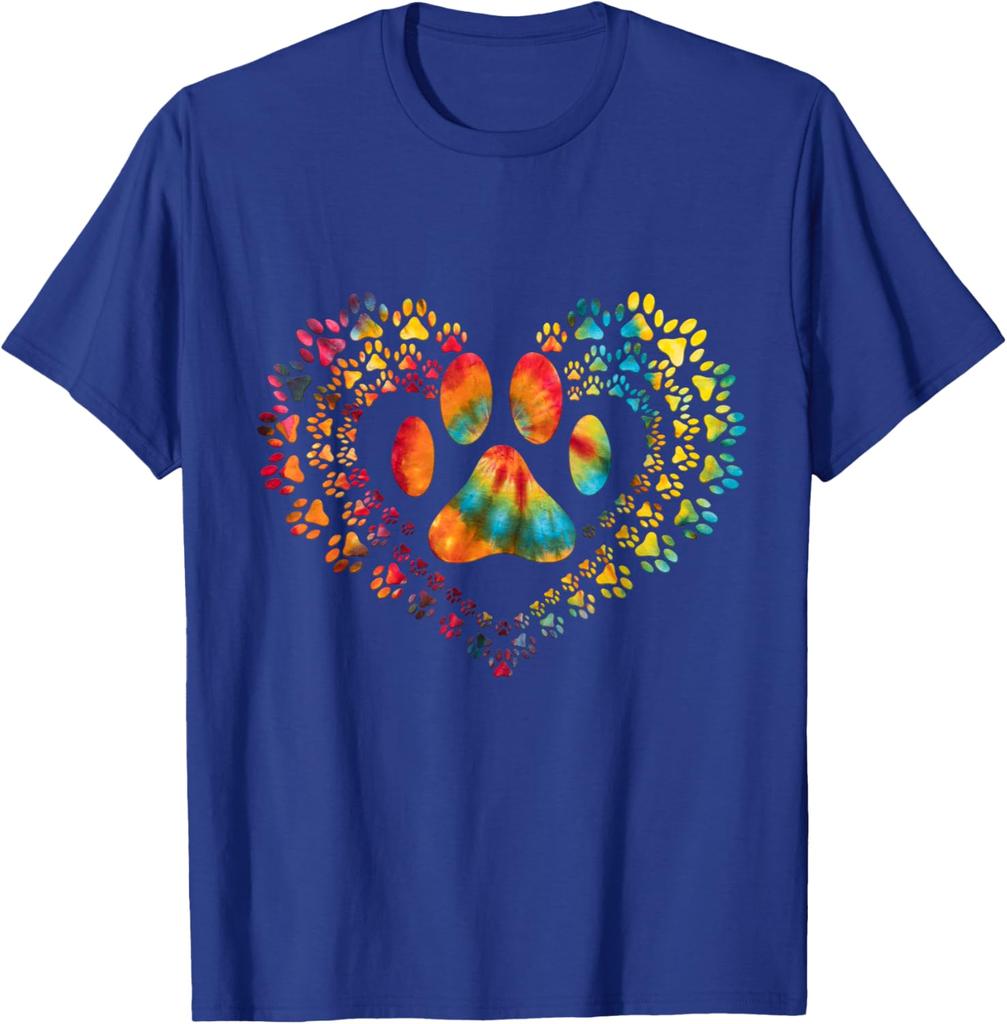 Tie Dye Love Dog Paw Print Heart Animal Lover TShirt 100 Cotton ONeck Short Sleeve Summer Casual Mens Tshirt Streetwear