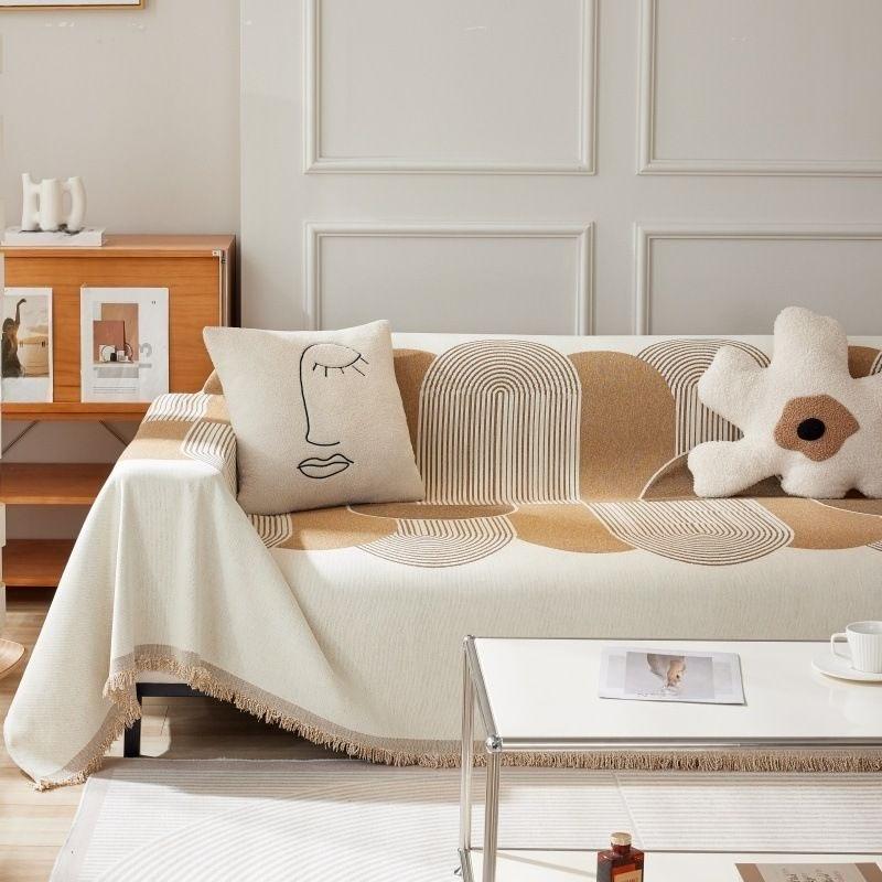 Chenille Sofa Throw—Full-Coverage Cover, All-Season Universal Fleece Sofa Cushion Cover, Non-Slip Throw, Cat-Scratch Resistant