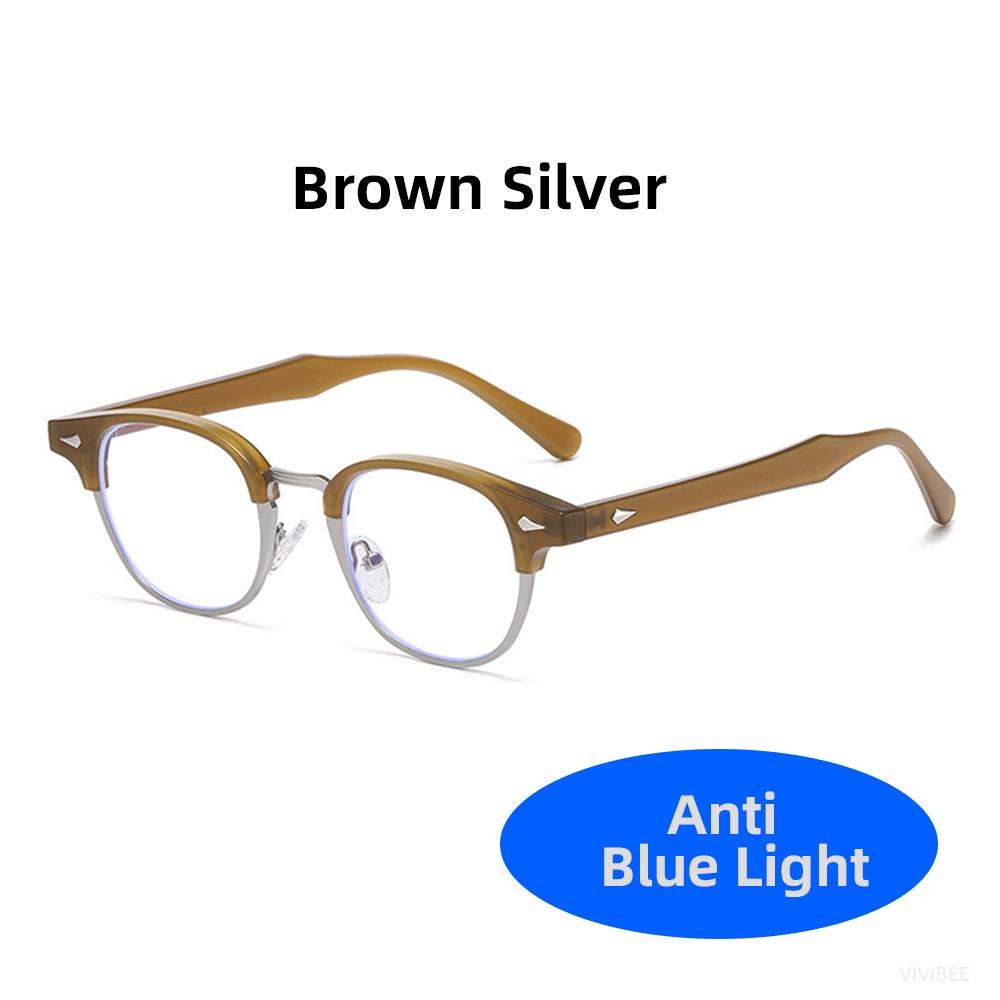 VIVIBEE Small Blue Light Blocking Glasses Men Semi Rimless Square Ray Filter Eyeglasses Vintage Women UV400 Computer Eyewear