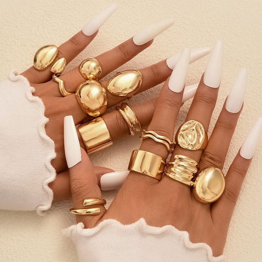 New 10Pcs Geometric Gold Rings Set for Women Vintage Fashion Jewelry Smooth Irregular Party Rings