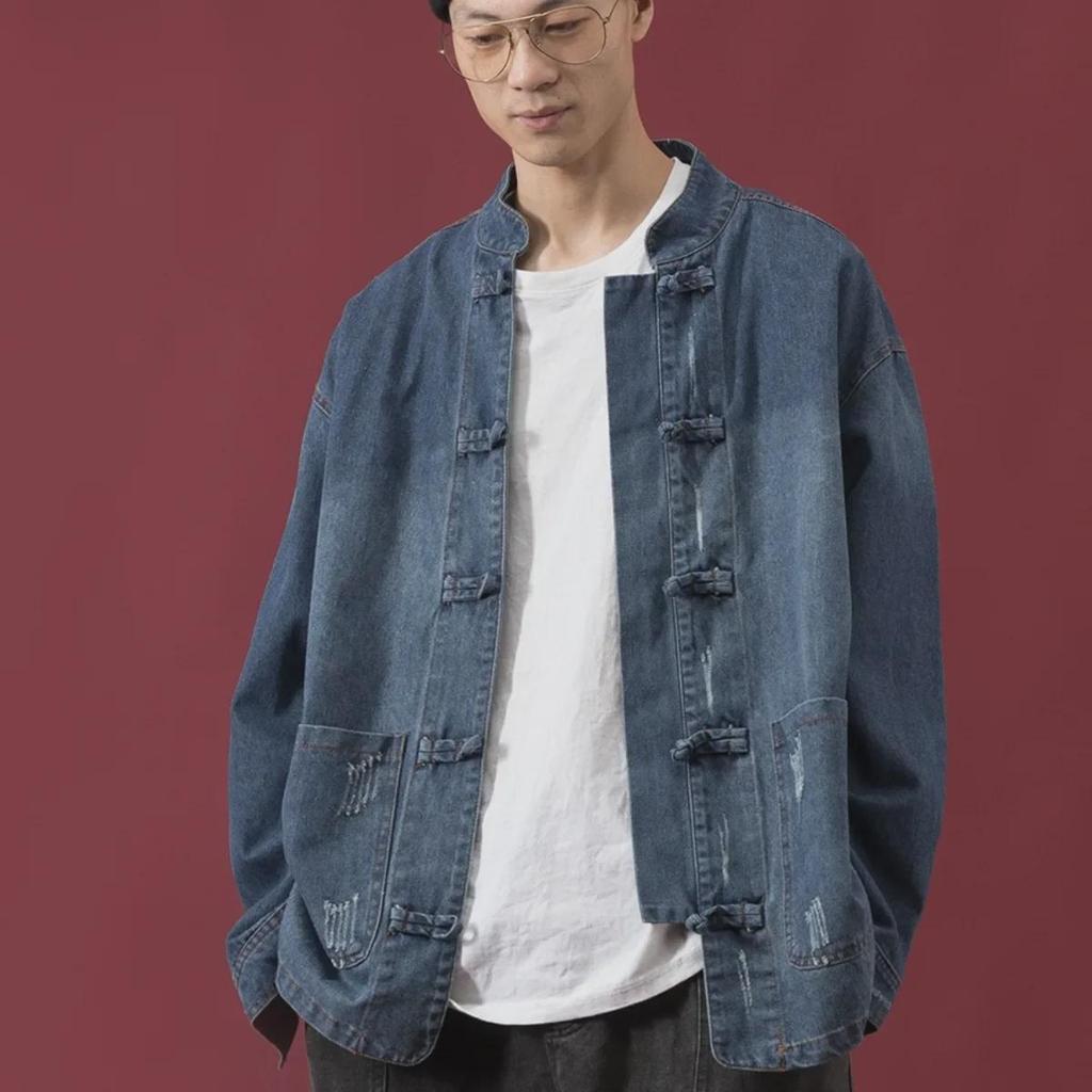 2024 Unisex Autumn Loose-Fit Chinese Style Button Denim Jacket