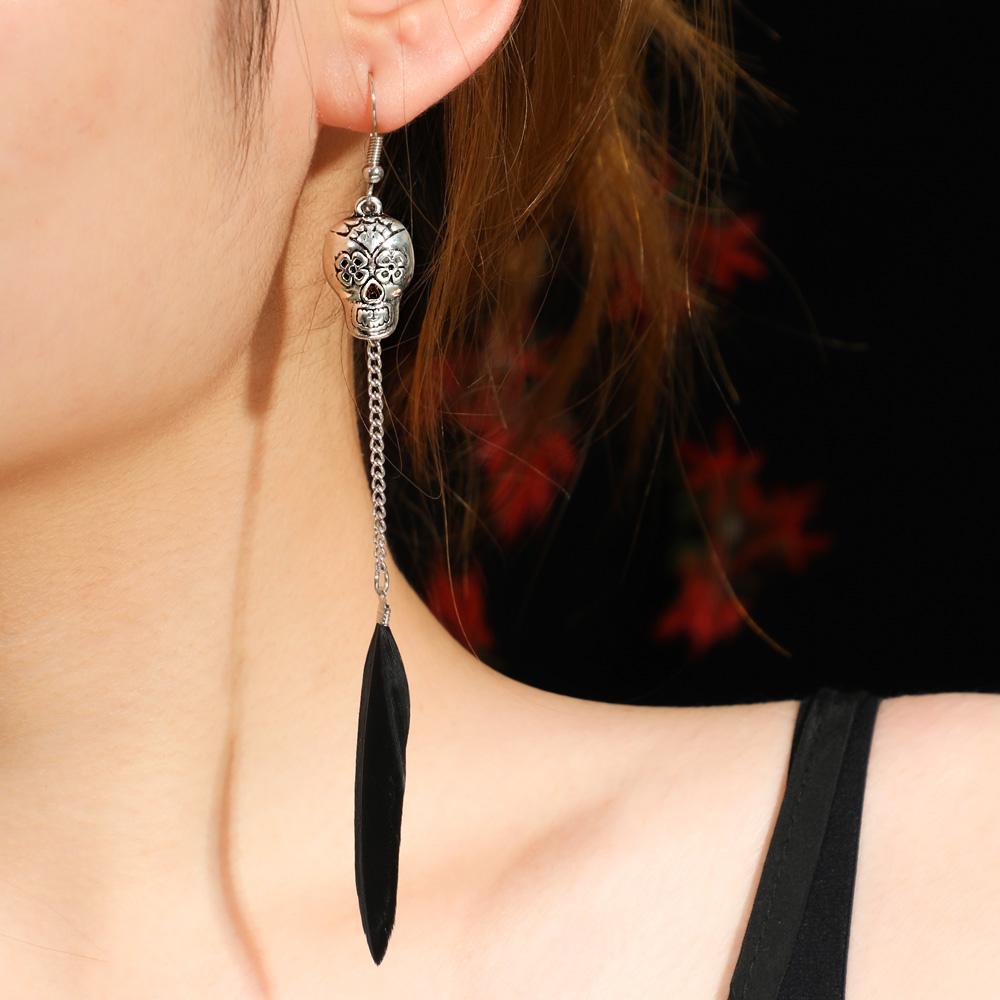 17 Pairs Antique Silver Earrings Drop Dangle Stud Earrings Halloween Thanksgiving Skull Spooky Jointed Skeleton Party Gifts