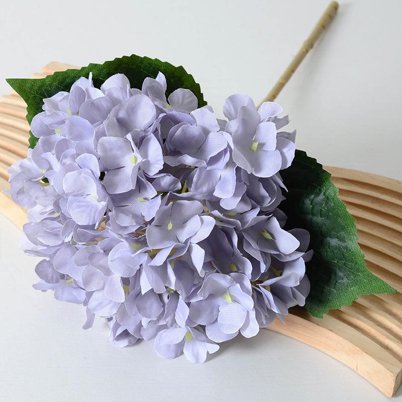 Artificial Hydrangea Single Stem with Leaves - Fake Flower for Wedding, Home, and Photography Decor