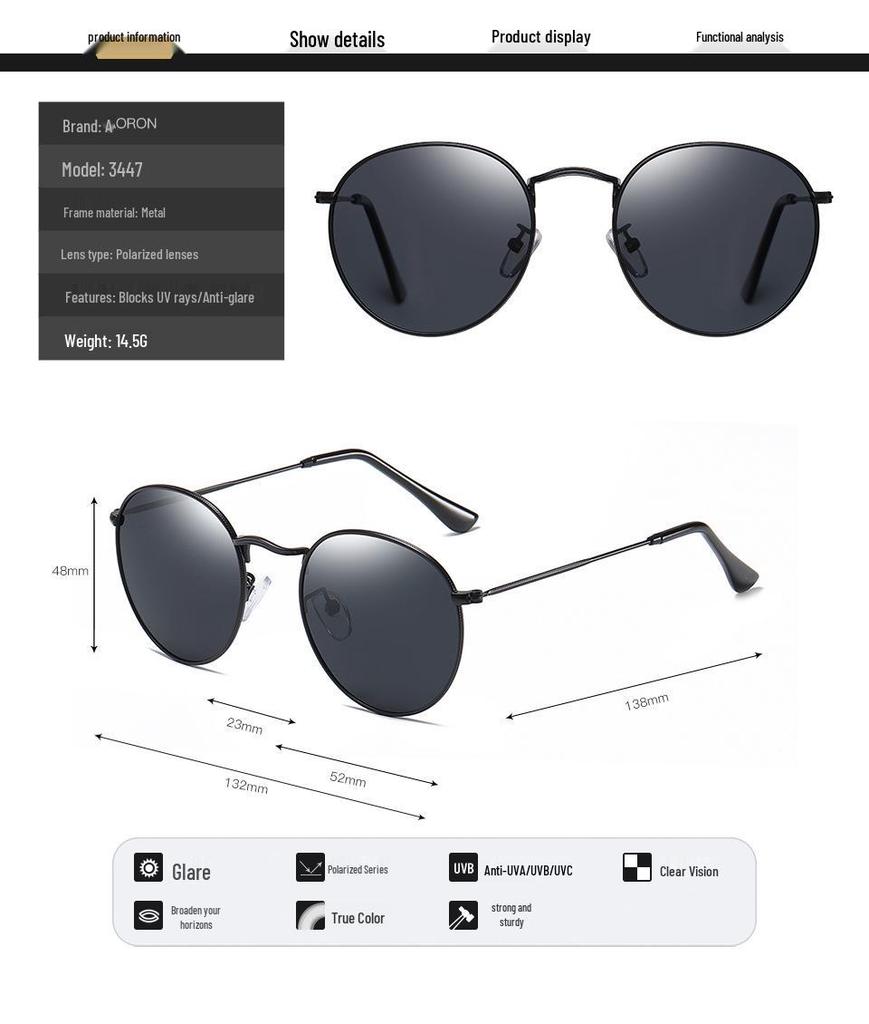 Unisex Retro Fashion Polarized Metal Sunglasses - Colorful Anti-UV 3447 Frame