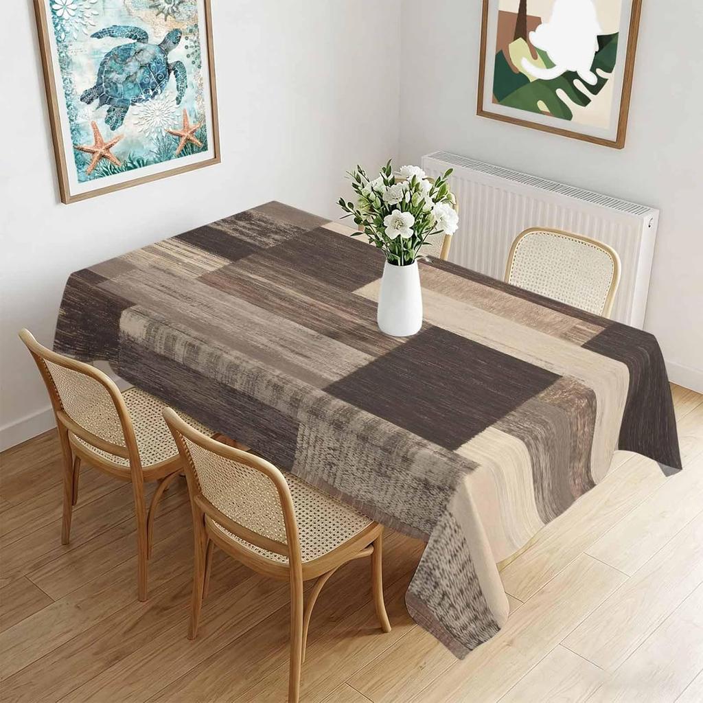 Abstract Wooden Grain Color Blocks Rectangle Tablecloth for Table Decor Reusable Kitchen Dining Tablecloth Holiday Party Decor