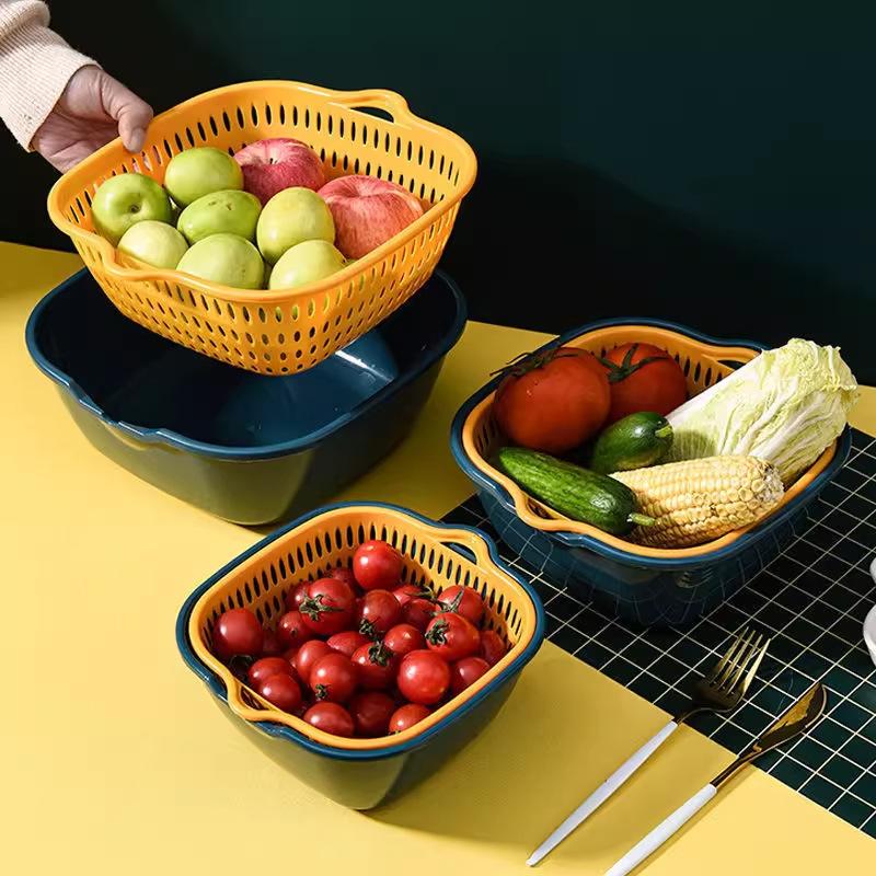 Kitchen Sink Multi-functional Double-layer Strainer for Fruits and Vegetables Designed for Easy Washing