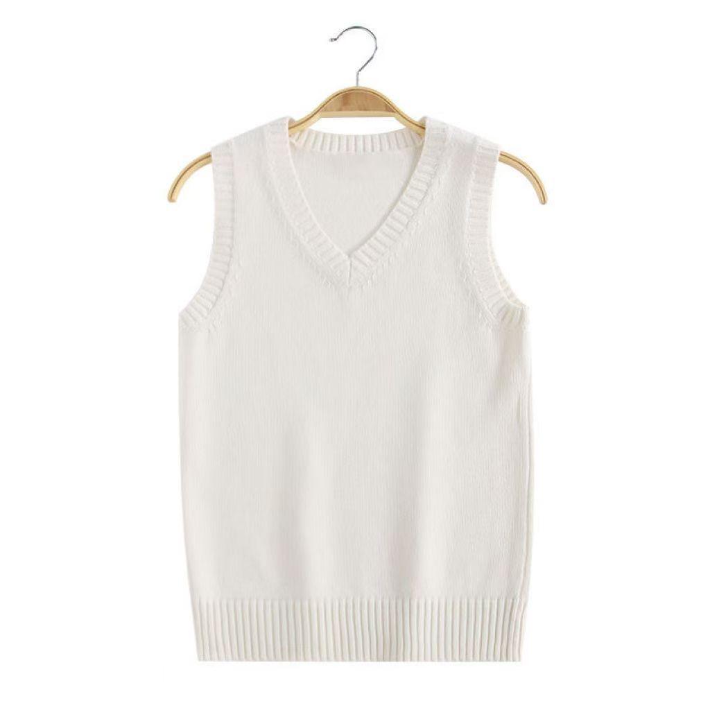 Warstwowa kamizelka JK: Klasyczny bezrękawnik z dzianiny z dekoltem w serek - Minimalistyczny japoński styl na wiosnę i jesień