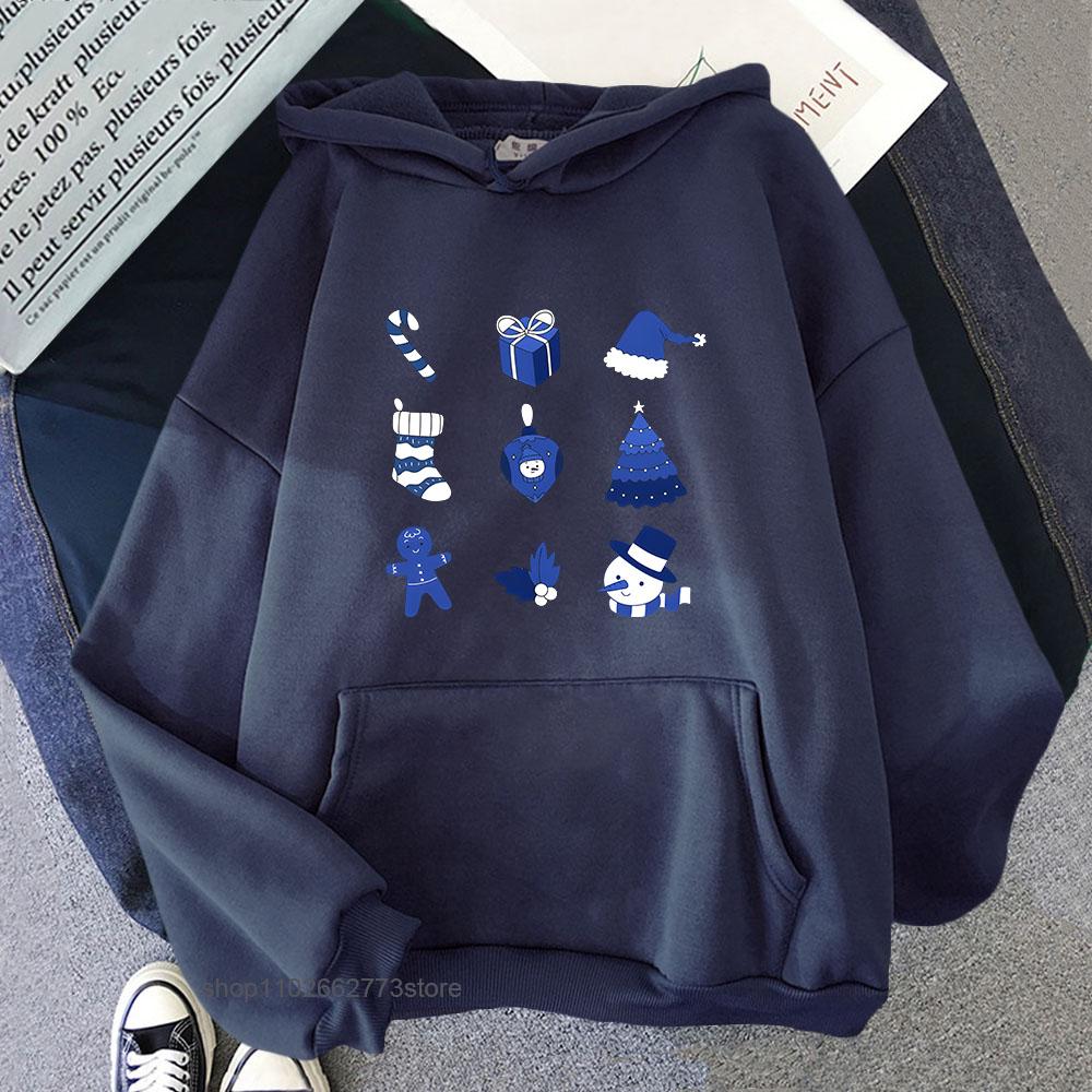 Chinoiserie Print Hoodie for Women Blue and White Christmas Sweatshirt with Hooded Winter Fleece Clothes Men