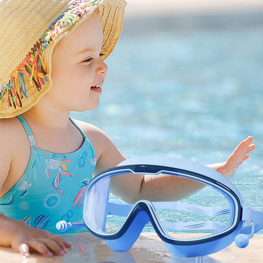 Kids Swimming Goggles Large Frame No Leaking Waterproof Wide View Clear Vision Anti-Fog Anti-UV Quick Adjustable Child Age 3-15